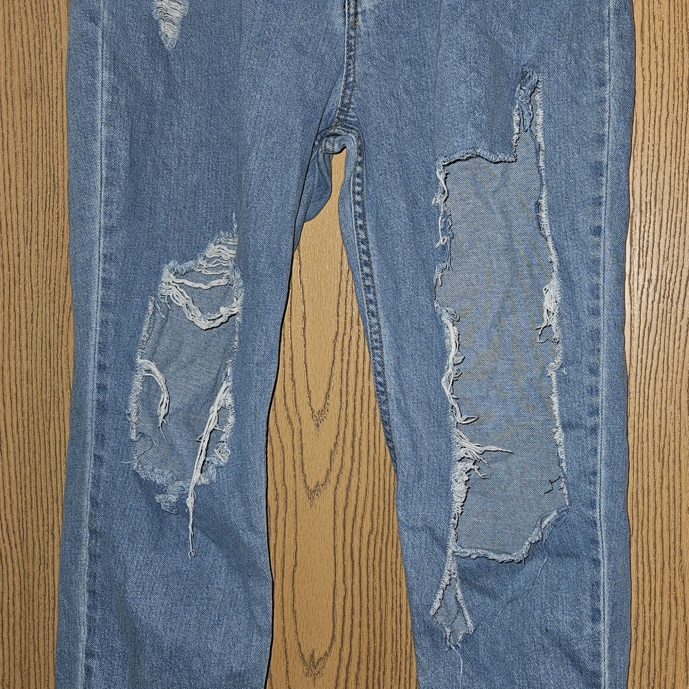 Classic Blue Distressed Straight Leg Jeans